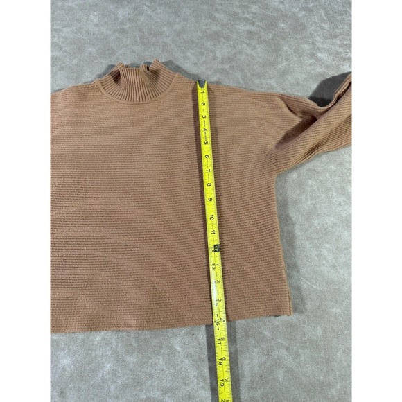 Zara Womens Mock Neck Long Sleeve Pullover Tan Brown Ribbed Sweater Small - Picture 6 of 7